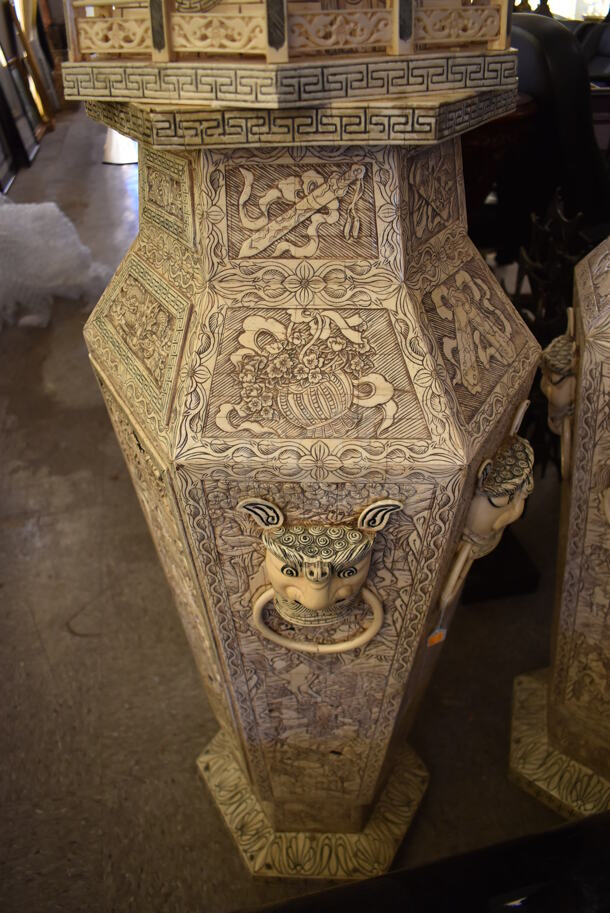 2 VINTAGE Hand Carved Chinese Bone Statues That Weave a Tale of Women Waiting for Their Warriors To Return Home and Warriors Being at War and Reminiscing About the Pleasures of Home. 2 Times Your Bid! - Image 10 of 10