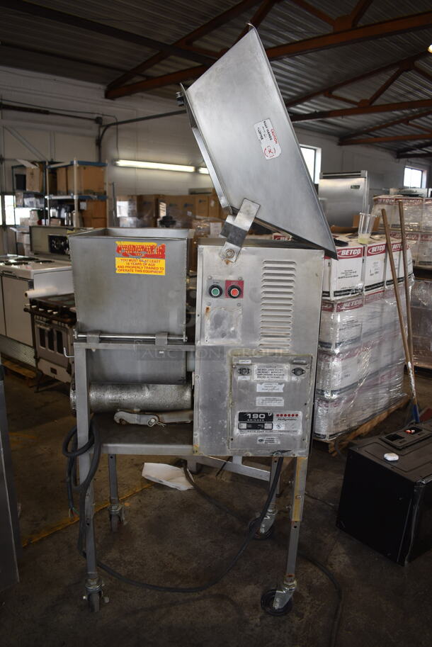 Hollymatic 190 Stainless Steel Commercial Floor Style Meat Grinder on Commercial Casters. 230 Volts.  - Image 9 of 11