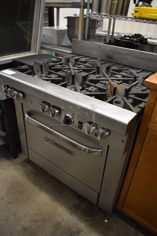 Southbend Model 4361A Stainless Steel Commercial Natural Gas Powered 6 Burner Range w/ Oven on Commercial Casters. 36.5x34x40 - Image 2 of 7