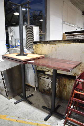 3 Wood Pattern Bar Height Table on Black Metal Table Base. 3 Times Your Bid!