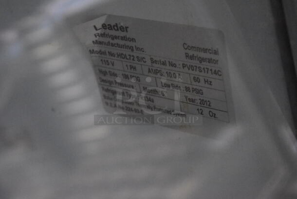 2012 Leader HDL72 S/C Metal Commercial Floor Style Refrigerated Deli Display Case Merchandiser. 115 Volts, 1 Phase. 72x33x53. Cannot Test - Unit Needs New Power Cord - Image 5 of 6