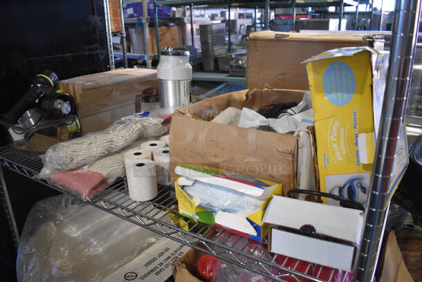 ALL ONE MONEY! Lot of 3 Tiers Worth of Various Items Including Disposable Cups, Lids, Receipt Printer Rolls and Mop Heads - Image 3 of 12