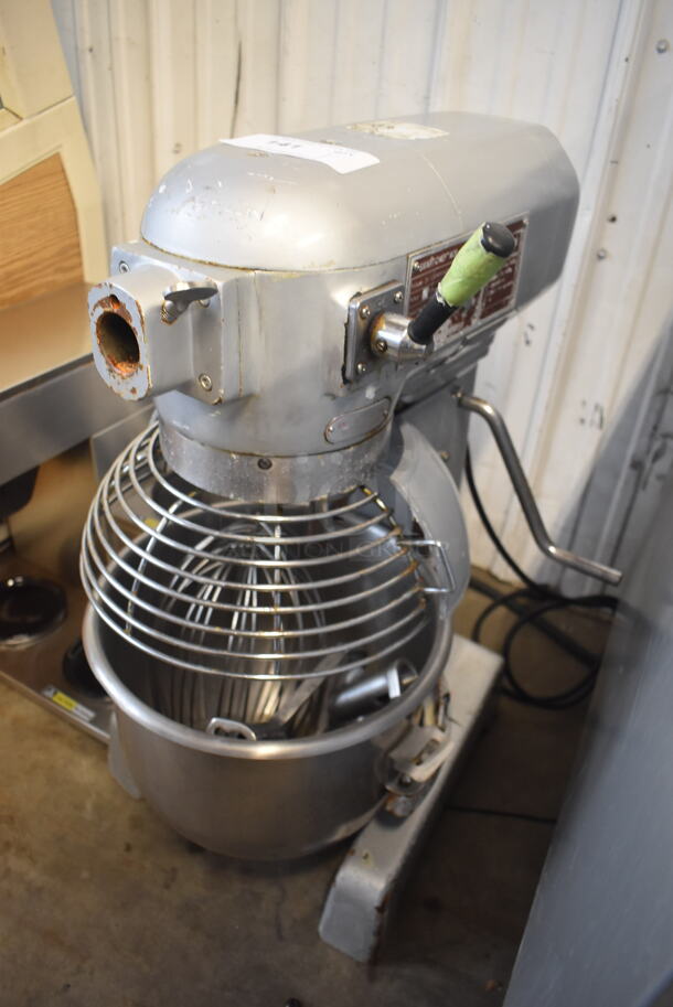 Smart Chef M20 Metal Commercial 20 Quart Planetary Dough Mixer w/ Mixing Bowl, Bowl Guard, Whisk, Dough Hook and Paddle Attachments. 110 Volts, 1 Phase. 15x20x31. Tested and Powers On But Parts Do Not Move