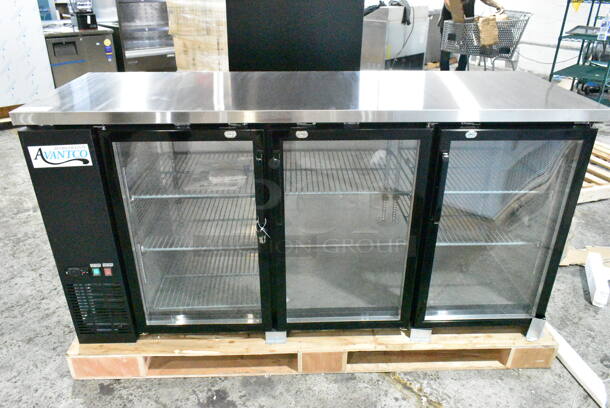 BRAND NEW SCRATCH AND DENT! 2024 Avantco 178UBB72GHC 73" Black Counter Height Narrow Glass Door Back Bar Refrigerator with LED Lighting. 115 Volts, 1 Phase. Tested and Working! - Image 2 of 10
