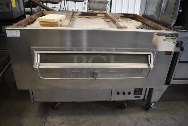 Middleby Marshall Stainless Steel Commercial Natural Gas Powered Conveyor Pizza Oven on Commercial Casters. No Conveyor. 54x45x43.5