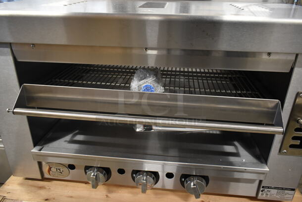 BRAND NEW SCRATCH AND DENT! 2022 Cooking Performance Group CPG 351S36SBN Stainless Steel Commercial Natural Gas Powered Salamander Broiler Cheese Melter. 36,000 BTU. - Image 3 of 7