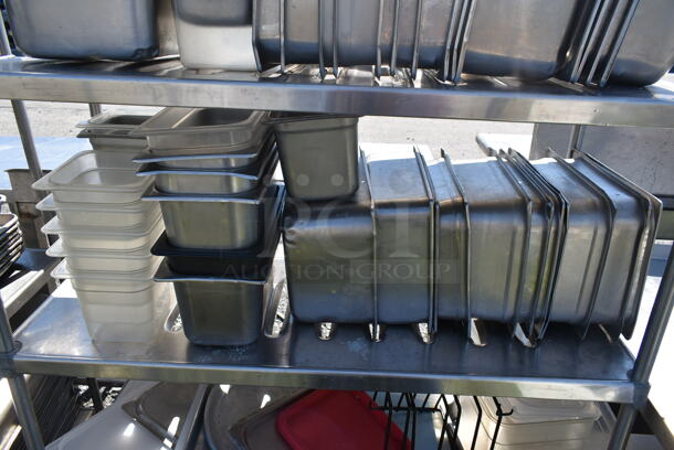 Metal 4 Tier Shelving Unit w/ Contents Including Stainless Steel Drop In Bins.  - Image 4 of 6