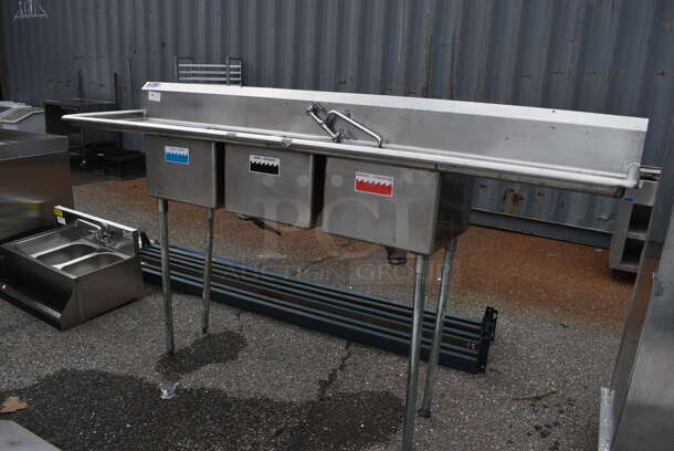 Stainless Steel Commercial 3 Bay Sink w/ Dual Drainboards, Faucet, Handles. 105x24x56. Bay 18x18x12. Drainboards 22x20x1 - Image 3 of 6
