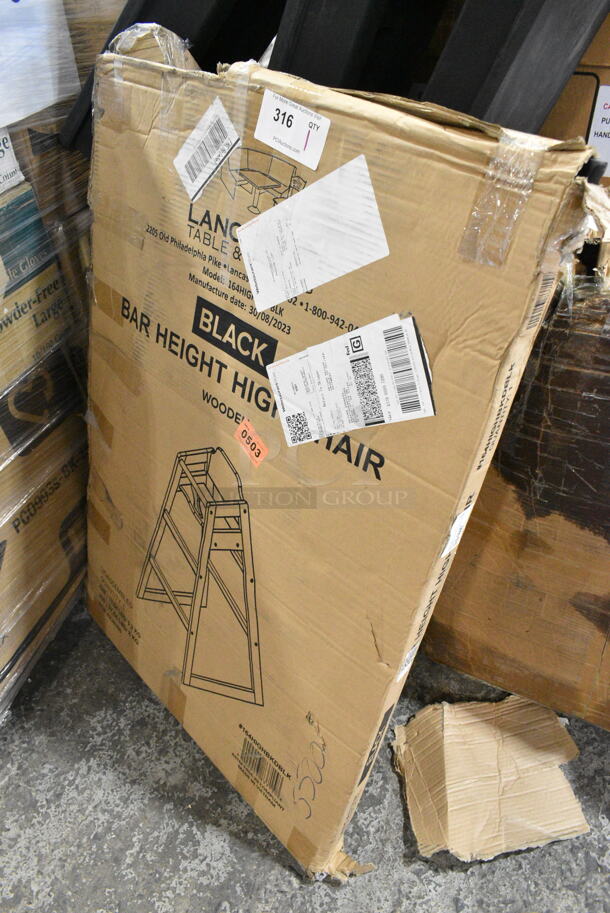 BRAND NEW SCRATCH AND DENT! Lancaster Table & Seating 164HIGHBKDBLK Standard Height Wooden High Chair with Black Finish - Unassembled - Image 2 of 3