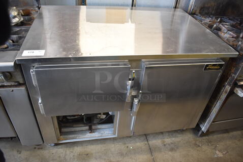 Leader LB48 Stainless Steel Commercial 2 Door Undercounter Cooler on Commercial Casters. 115 Volts, 1 Phase. Tested And Powers On But Does Not Get Cold