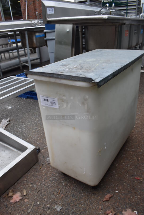 White Poly Ingredient Bin w/ Metal Lid on Commercial Casters. - Image 3 of 4