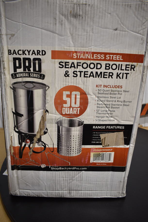 BRAND NEW SCRATCH AND DENT! Backyard Pro 554BP50SSKIT 50 Qt. Outdoor Seafood Boiler / Steamer Kit with Stainless Steel Pot - 110,000 BTU. Tested and Working! - Image 2 of 4