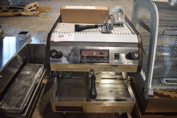BRAND NEW SCRATCH AND DENT! Cecilware Venezia ESP1 Stainless Steel Commercial Countertop Single Group Espresso Machine w/ 2 Portafilters, Steam Wand and Water Filter Cartridge. 110-120 Volts, 1 Phase. 20x22x22