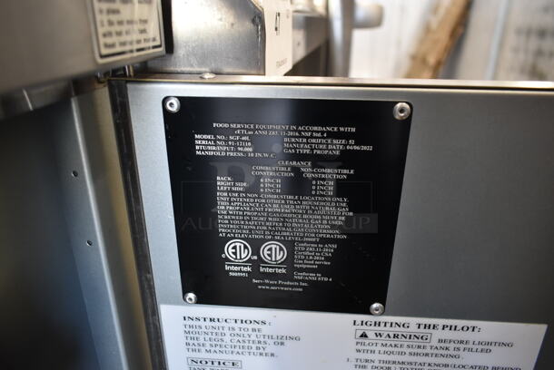 2022 Serv-Ware SGF-40L Stainless Steel Commercial Floor Style Propane Gas Powered Deep Fat Fryer w/ 2 Metal Fry Baskets. 90,000 BTU. - Image 7 of 7