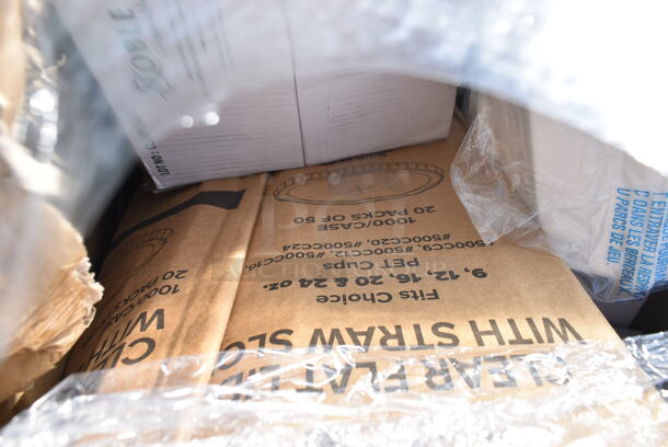 PALLET LOT of 12 BRAND NEW Boxes Including 394345XL Noble NexGen Powder-Free Disposable Black Hybrid 3 Mil Thick Gloves - 1000/Case, 795PTOBK3 Choice 7 3/4" x 5 1/2" x 2 1/2" Black Microwavable Folded Paper #3 Take-Out Container - 200/Case, Dart 90HTPF1R White Foam Square Take Out Container with Hinged Lid 9" x 9" x 3" - 200/Case. 12 Times Your Bid!  - Image 3 of 10