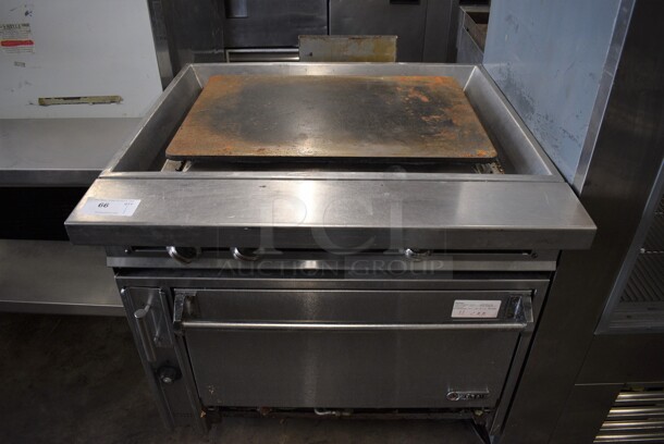 Jade Range Stainless Steel Commercial Natural Gas Powered Flat Top Griddle w/ Oven on Commercial Casters. 36x39x36.5
