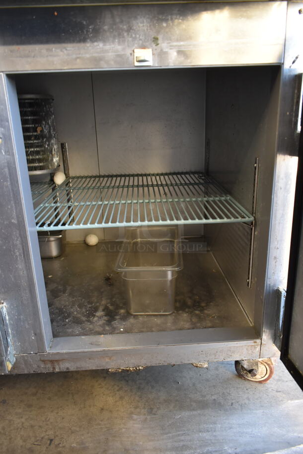 2013 Leader LB60 S/C Stainless Steel Commercial 3 Door Work Top Cooler w/ 2 Tier Over Shelf on Commercial Casters. 115 Volts, 1 Phase. Tested and Working! - Image 7 of 7