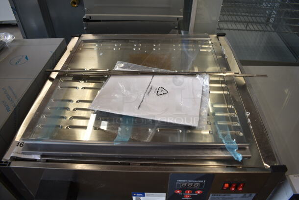 BRAND NEW SCRATCH AND DENT! ServIt 423PDW18D2 Stainless Steel Commercial Countertop Self-Service Pizza Warmer with 4-Shelf Rotating Rack. See Pictures for Broken Glass. 120 Volts, 1 Phase. Tested and Working! - Image 5 of 8