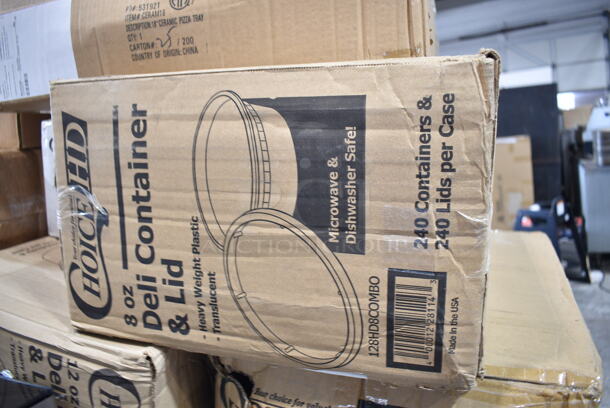 PALLET LOT of 40 BRAND NEW Boxes Including 795PTOKFT3 Choice Kraft Microwavable Folded Paper #3 Take-Out Container 7 3/4" x 5 1/2" x 2 1/2" - 200/Case, 128HD8COMBO ChoiceHD 8 oz. Microwavable Translucent Plastic Deli Container and Lid Combo Pack - 240/Case, 50010WRAPPLA Lavex 10 oz. Kraft Compostable Individually Wrapped Paper Hot Cup - 480/Case, 3 Box 395TO993 EcoChoice 9" x 9" x 3" Compostable Sugarcane / Bagasse 3 Compartment Takeout Container - 200/Case, 5002DNAPBLK Choice 15" x 17" Black Customizable 2-Ply Paper Dinner Napkin - 1000/Case, American Metalcraft CERAM18 18" White Ceramic Pizza Serving Tray, CAC RCN-S16Q Bright White Clinton Square in Square Plate 10 1/2" - 12/Case, 11 Box 130D66UF Choice 6 1/2" x 6 1/4" Unprinted Plastic Deli Saddle Bag with Flip Top - 2000/Case, 5005DNAPFLT Choice Touchstone 16" x 15" White Linen-Feel Flat-Packed Dinner Napkin - 500/Case, 500CC16 Choice Clear PET Customizable Plastic Cold Cup - 16 oz. - 1000/Case, 280SHOOTCLR Choice 5 5/8" Crystal Clear Plastic Test Tube Shot / Shooter - 1000/Case, 500TW35 Choice 3.5 oz. Translucent Thin Wall Plastic Cold Cup - 2500/Case, 2 Box 105GC70002 Choice 2 Part Green and White Carbonless Guest Check Book - 50/Case, Dart 205HT1 White Foam Take Out Container with Perforated Hinged Lid 9" x 6" x 3" - 200/Case, 2 Box 5001RTSELNAT Lavex Select 1-Ply Natural Kraft Paper Towel Roll, 665 Feet / Roll - 6/Case, 2 Box 500TW16S Choice 16 oz. Translucent Thin Wall Squat Plastic Cold Cup - 1000/Case, 5014046XXH Lavex Pro 45 Gallon 3 Mil 40" x 46" Low Density Heavy-Duty Industrial Contractor Black Trash Bag / Can Liner - 50/Case, 29500 Sabert 29500 4 Cup Drink Carrier - 200/Case. 40 Times Your Bid!  - Image 4 of 12