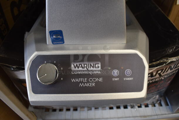 BRAND NEW IN BOX! Waring WWCM180 Stainless Steel Countertop Single Waffle Cone Maker. 120 Volts, 1 Phase. 10x17x9. Tested and Working! - Image 4 of 7