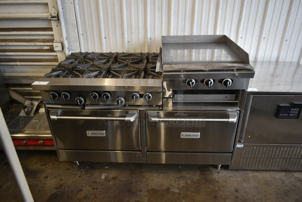BRAND NEW SCRATCH AND DENT! Garland SunFire G60-6R24RR Stainless Steel Commercial Natural Gas Powered 6 Burner Range w/ Right Side Flat Top Griddle and 2 Ovens. Goes GREAT w/ Lot 106