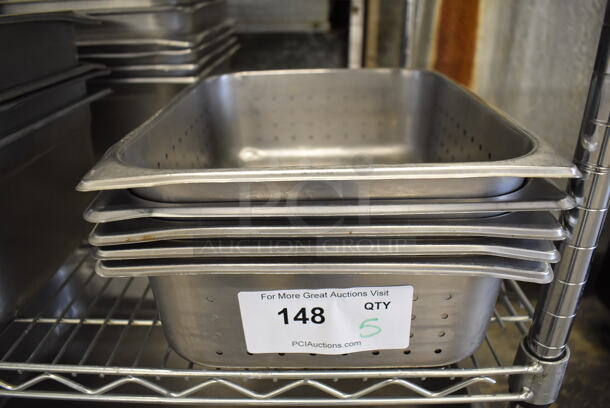 5 Perforated Stainless Steel Half Size Drop In Bins. 1/2x4. 5 Times Your Bid!