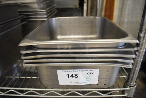5 Perforated Stainless Steel Half Size Drop In Bins. 1/2x4. 5 Times Your Bid!