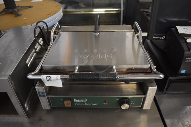 Waring WPG250 Stainless Steel Commercial Countertop Panini Press. 120 Volts, 1 Phase. 19x20x16. Tested and Working!