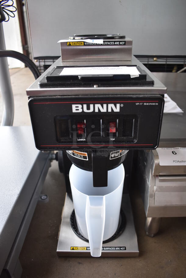 BRAND NEW SCRATCH AND DENT! Bunn VP17-2 Stainless Steel Commercial Countertop Low Profile Pourover 2 Burner Coffee Machine w/ Poly Brew Basket and Pitcher. 120 Volts, 1 Phase. 8x18x19. Tested and Working! - Image 1 of 6