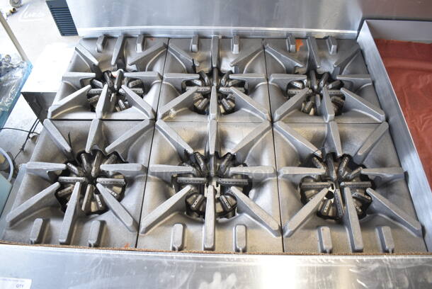 BRAND NEW SCRATCH AND DENT! 2022 Garland G60-6G24CC Stainless Steel Commercial Propane Gas 6 Burner 60" Range with 24" Griddle, Over Shelf, Back Splash and 2 Convection Ovens. 310,000 BTU.  - Image 7 of 12