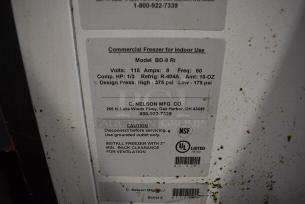 C Nelson DB-8 Ri Metal Commercial Chest Freezer w/ 2 Center Hinge Lids. 115 Volts, 1 Phase. 54.5x30.5x38. Tested and Working! - Image 6 of 6