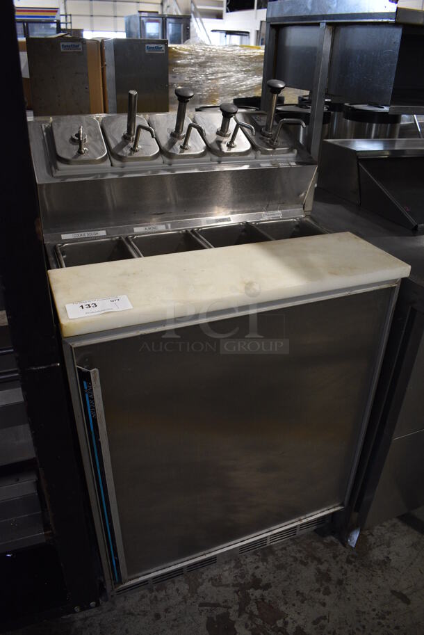 Silver King Model SKF2A Stainless Steel Commercial Prep Table w/ 5 Drop Ins w/ Pumps, 4 Drop Ins and Cutting Board on Commercial Casters. 115 Volts, 1 Phase. 27x30x43. Tested and Working! - Image 5 of 7