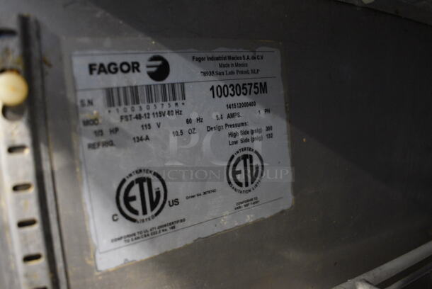 Fagor Model FST-48-12 Stainless Steel Commercial Sandwich Salad Prep Table Bain Marie Mega Top on Commercial Casters. 115 Volts, 1 Phase. 48x30x43. Tested and Working! - Image 8 of 8