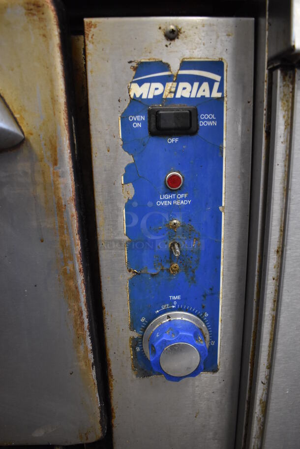 Imperial Stainless Steel Commercial Natural Gas Powered 6 Burner Range w/ Salamander Cheese Melter, Convection Oven and Back Splash on Commercial Casters. 36x33x73 - Image 8 of 8