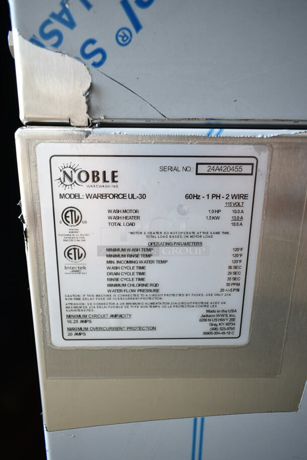 BRAND NEW SCRATCH AND DENT! 2024 Noble Wareforce UL-30 Stainless Steel Commercial Low Temperature Undercounter Dishwasher. 115 Volts, 1 Phase.  - Image 7 of 7