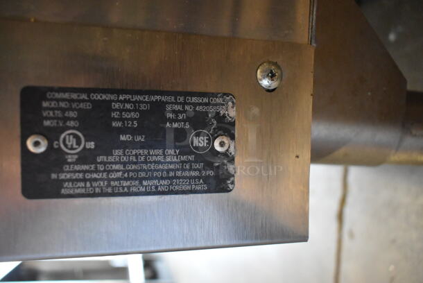 BRAND NEW SCRATCH AND DENT! Vulcan VC4ED Stainless Steel Commercial Electric Powered Full Size Convection Oven w/ View Through Doors, Metal Oven Racks and Thermostatic Controls on Metal Legs. See Pictures for Smaller Legs Than The Gallery Shows. 480 Volts, 1/3 Phase.  - Image 3 of 8