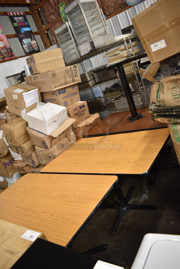 4 BRAND NEW SCRATCH AND DENT! Lancaster Table & Seating Wood Pattern Dining Height Table on Black Metal Table Base. 4 Times Your Bid!  - Image 2 of 5