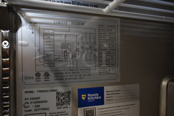 BRAND NEW SCRATCH AND DENT! 2023 Avantco 178SSUC72RHC Stainless Steel Commercial 3 Door Undercounter Cooler on Commercial Casters. 115 Volts, 1 Phase. Tested and Working! - Image 7 of 10