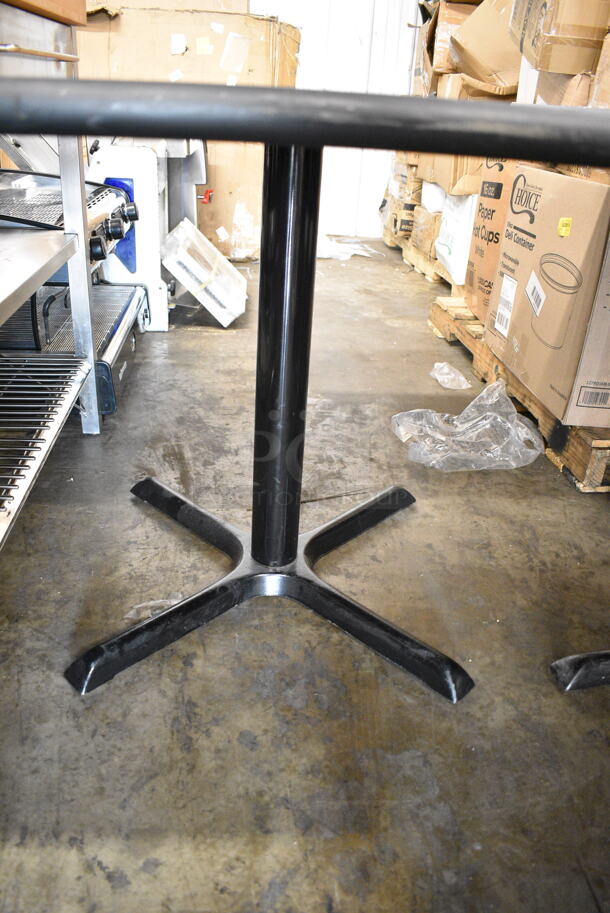 4 BRAND NEW SCRATCH AND DENT! Lancaster Table & Seating Wood Pattern Dining Height Table on Black Metal Table Base. 4 Times Your Bid!  - Image 4 of 5