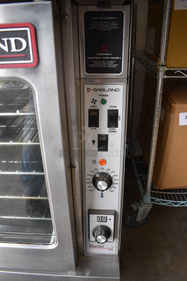 2 LATE MODEL Garland Master 200 Stainless Steel Commercial Electric Powered Full Size Convection Ovens w/ View Through Doors, Metal Oven Racks and Thermostatic Controls on Commercial Casters. 208 Volts, 3 Phase. 38x38x70. 2 Times Your Bid! - Image 7 of 9