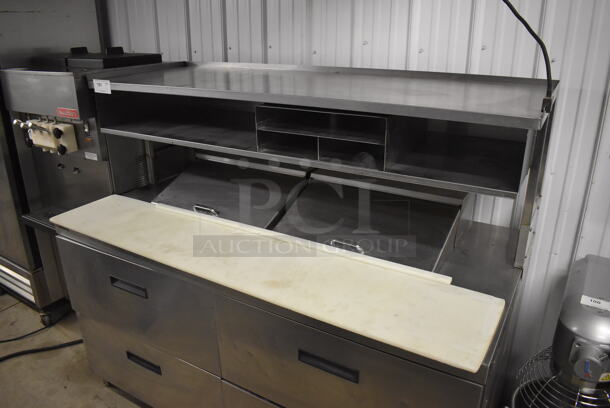 Delfield Stainless Steel Commercial Sandwich Salad Prep Table Bain Marie Mega Top w/ 4 Drawers and Over Shelf on Commercial Casters. 115 Volts, 1 Phase. 64x32x57. Tested and Working! - Image 4 of 10