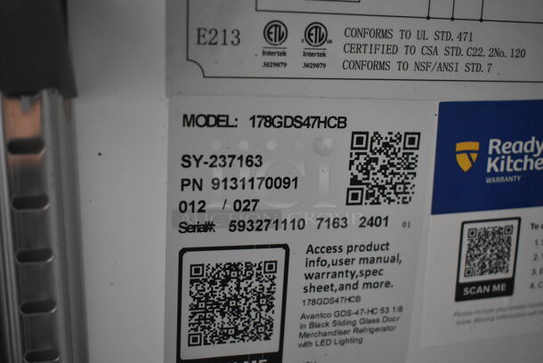 BRAND NEW SCRATCH AND DENT! 2024 Avantco 178GDS47HCB Metal Commercial 2 Door Reach In Cooler Merchandiser w/ Poly Coated Racks. 115 Volts, 1 Phase. Tested and Working! - Image 7 of 7