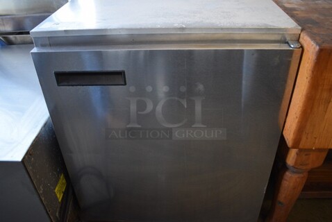 Delfield Model 406CA-DD1 Stainless Steel Commercial Single Door Undercounter Cooler w/ Poly Coated Rack on Commercial Casters. 115 Volts, 1 Phase. 27x28x32. Tested and Working!