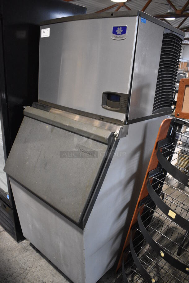 2017 Manitowoc IY0505W-161 Stainless Steel Commercial Ice Head on Commercial Bin. Comes w/ 3 Blue Poly Ice Buckets. 115 Volts, 1 Phase.  - Image 1 of 7