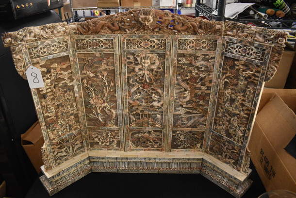 EXTREMELY RARE! ANTIQUE! Authentic 100+ Year Old Hand Carved Solid Ivory Decorative Screen w/ Dragon Motif.