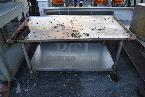 Stainless Steel Commercial Equipment Stand w/ Under Shelf on Commercial Casters. Missing 1 Commercial Caster. 48x30x25