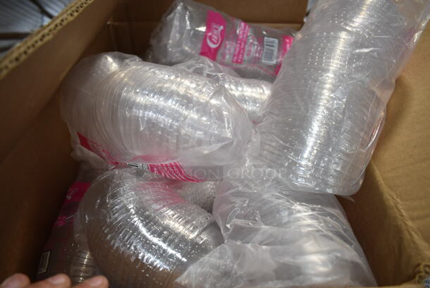 ALL ONE MONEY! Lot of BRAND NEW Metro Lot of Various Items Including 301PL200N Solo PL200N Medium Clear Plastic Souffle / Cup Lid - 2500/Case, 760PFLIDPLA EcoChoice 9, 12, 16, 20, 22 oz. Translucent Compostable PLA Paper Cold Cup Flat Lid with Straw Slot - 1000/Case, 5 Box 485RPS1M Choice Pizza Box Stack / Pizza Saver - 1000/Case. 51160A50 Clear Lid, San Jamar Venue Countertop Napkin Dispenser, PL200N Dart Clear Plastic Lids, Choice 471BSTAL7RD Metal Dome Cover, 2 Boxes Gift Boutique Set of 2 Champagne Glasses, 2 Red Bucket Seats. Shelving Unit Is Not Included.  - Image 5 of 12