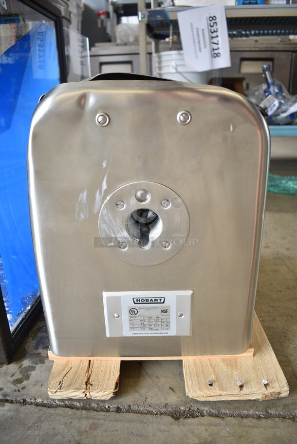 BRAND NEW SCRATCH AND DENT! 2023 Hobart 4822 Stainless Steel Commercial Countertop #22 Meat Grinder / Chopper Base. 120 Volts, 1 Phase. Cannot Test Due To Cut Power Cord - Image 7 of 8