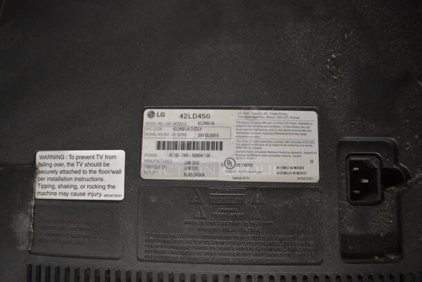 2010 LG Model 42LD450 42" LCD Television. 100-240 Volts, 1 Phase. Buyer Must Pick Up - We Will Not Ship This Item.  - Image 4 of 5