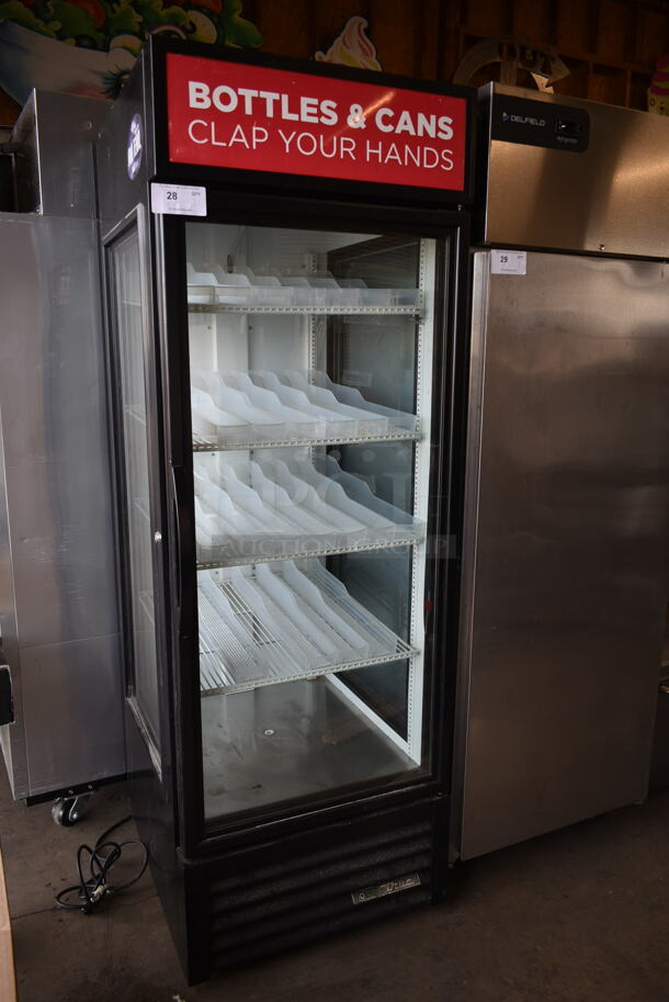 2018 True GEM-23-HC Metal Commercial Single Door Reach In Cooler Merchandiser w/ Poly Coated Racks. 115 Volts, 1 Phase. Tested and Powers On But Does Not Get Cold